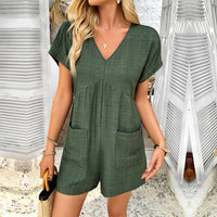 Loyce | Strukturierter Strampler mit V-Ausschnitt und Beuteltaschen