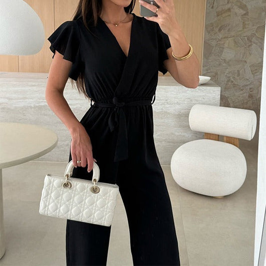 Kate™ | Schlichter Jumpsuit mit V-Ausschnitt und Rüschen