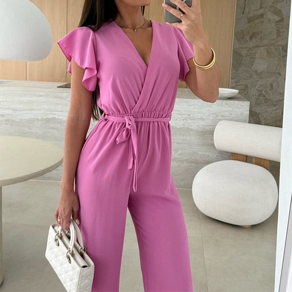 Kate™ | Schlichter Jumpsuit mit V-Ausschnitt und Rüschen