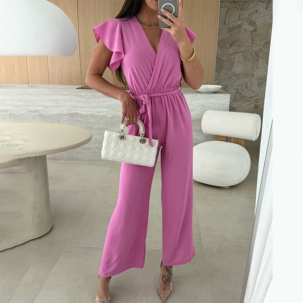 Kate™ | Schlichter Jumpsuit mit V-Ausschnitt und Rüschen
