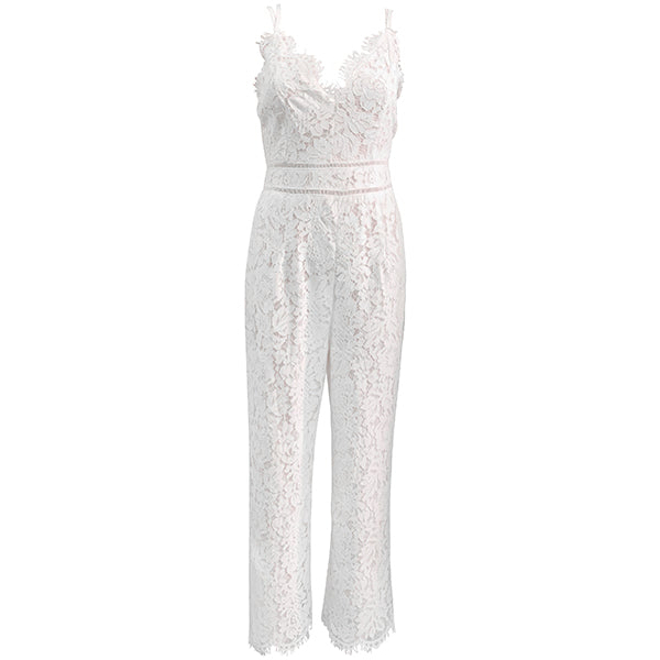Junie | Jumpsuit mit floraler Spitze und weiten Beinen