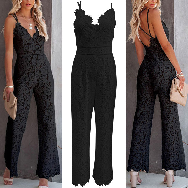 Junie | Jumpsuit mit floraler Spitze und weiten Beinen
