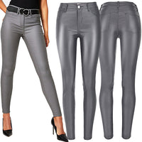 Raya | Slim Fit Stretch-Kunstlederhose mit mittlerer Taille