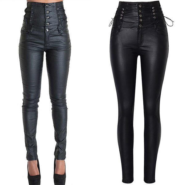 Page | Slim Fit Lederhose mit Schnürung am Bund