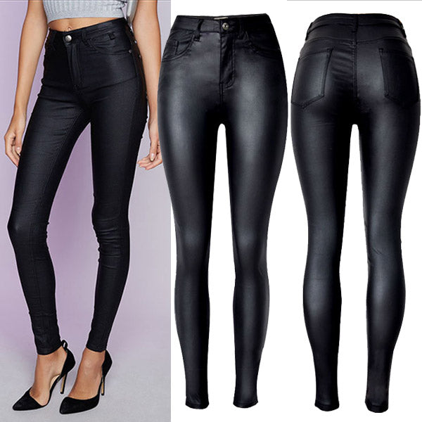 Raya | Slim Fit Stretch-Kunstlederhose mit mittlerer Taille