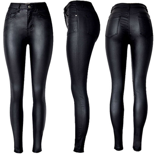 Raya | Slim Fit Stretch-Kunstlederhose mit mittlerer Taille