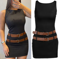 Kinah | Ärmelloses, tailliertes Minikleid mit zwei Schnallengürteln