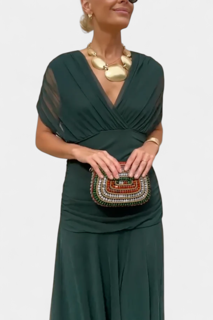 Evelyn | Elegantes Maxikleid mit floralen Details