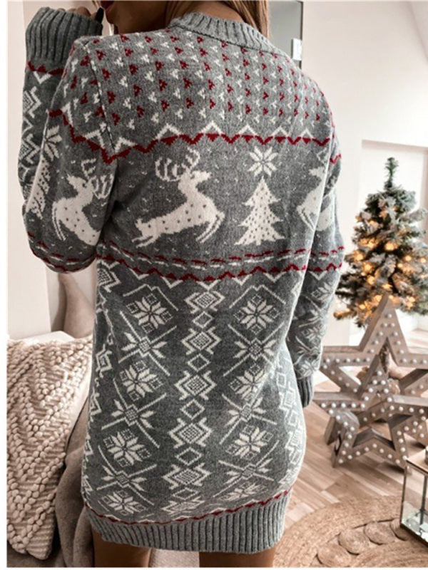 Elina™ - Enganliegendes Weihnachtskleid mit Jacquard-Muster