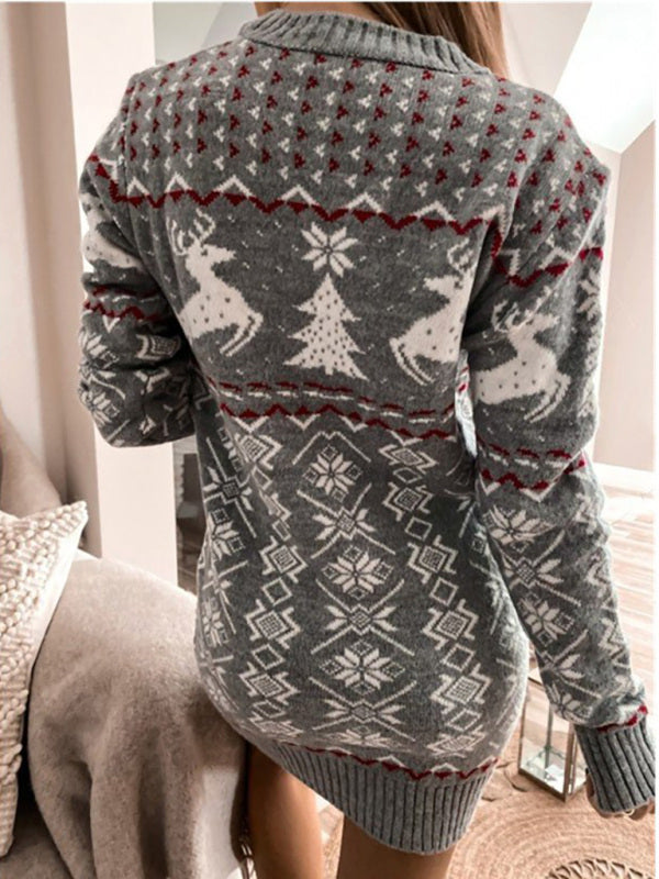 Elina™ - Enganliegendes Weihnachtskleid mit Jacquard-Muster