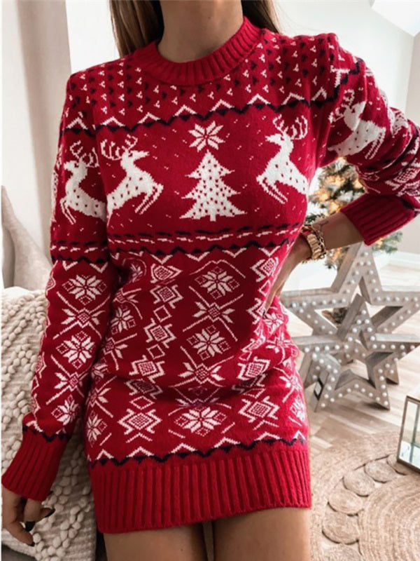 Elina™ - Enganliegendes Weihnachtskleid mit Jacquard-Muster