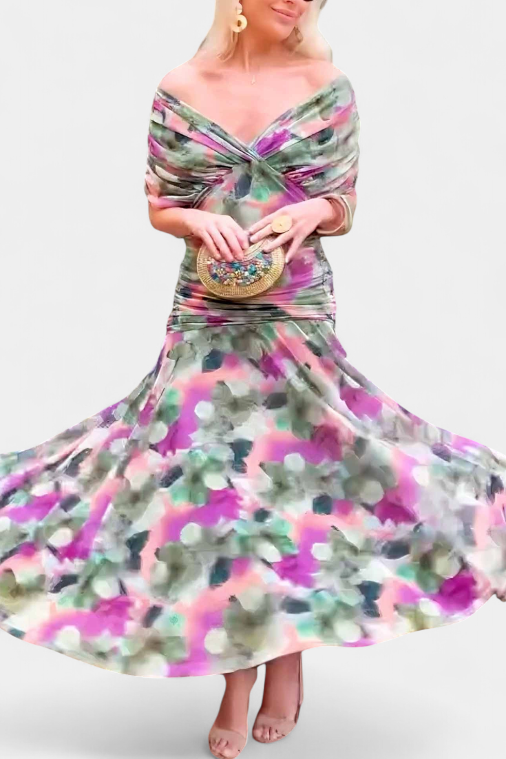 Evelyn | Elegantes Maxikleid mit floralen Details