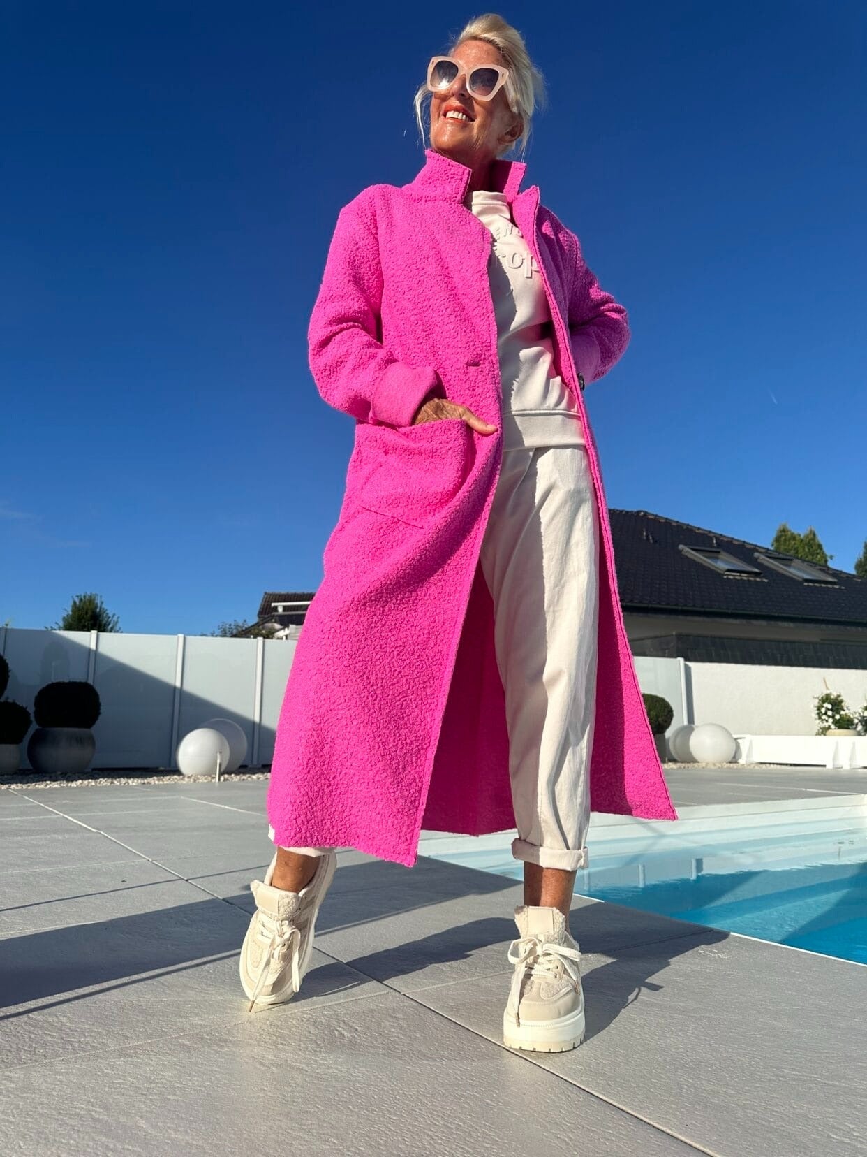 Gelina | Stehkragen-Mantel mit Taschen