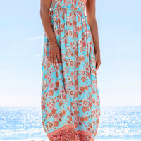 Tina | Stilvolles blumiges Maxikleid mit femininer Smokarbeit