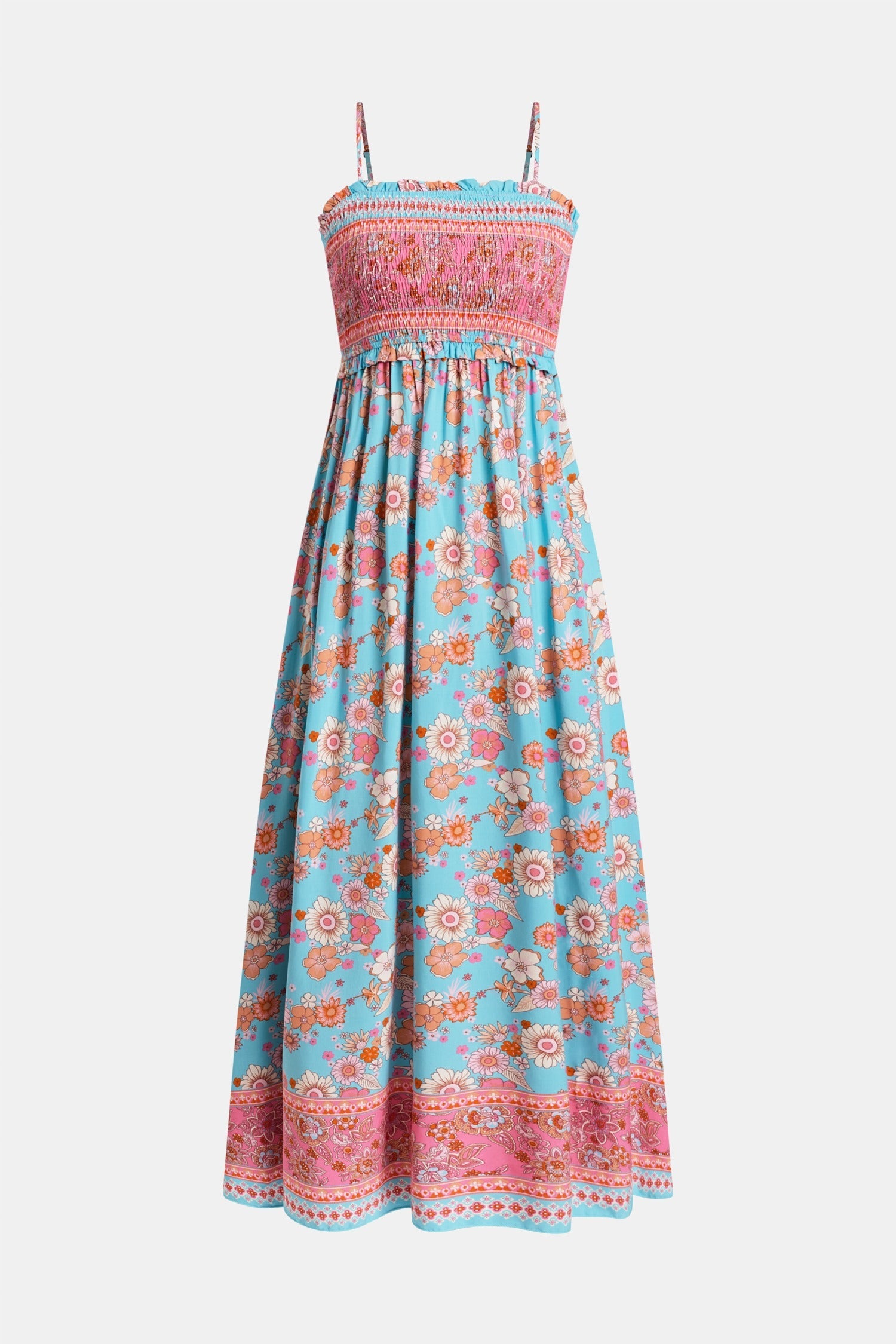 Tina | Stilvolles blumiges Maxikleid mit femininer Smokarbeit