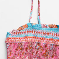 Tina | Stilvolles blumiges Maxikleid mit femininer Smokarbeit