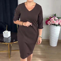 Nariel | Knielanges Kleid mit V-Ausschnitt