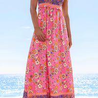 Tina | Stilvolles blumiges Maxikleid mit femininer Smokarbeit