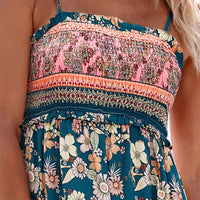 Tina | Stilvolles blumiges Maxikleid mit femininer Smokarbeit