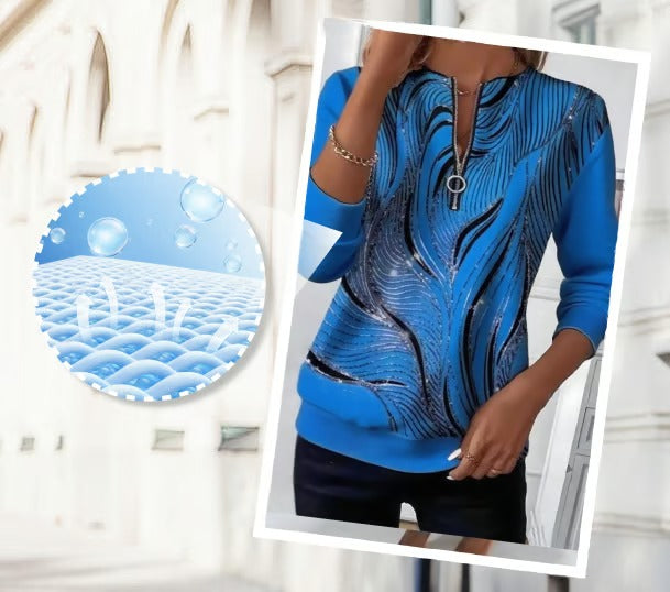 Zia | Bedruckter Pullover mit Reißverschluss