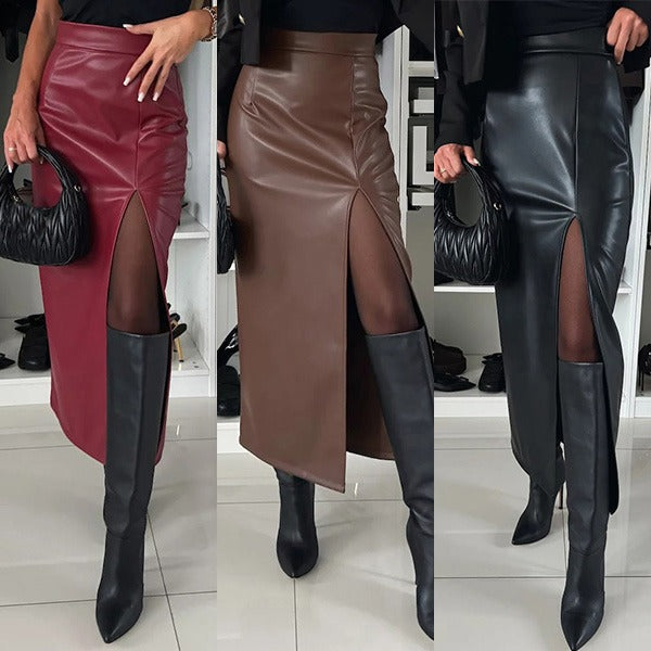 Zamarah | Kunstlederrock mit Hoher Taille & Schlitz