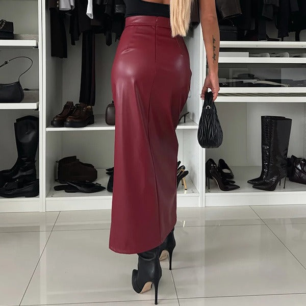Zamarah | Kunstlederrock mit Hoher Taille & Schlitz