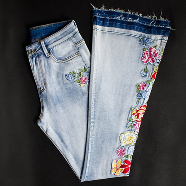 Elorie | Vintage-Jeans mit Blumenstickerei