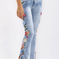 Elorie | Vintage-Jeans mit Blumenstickerei