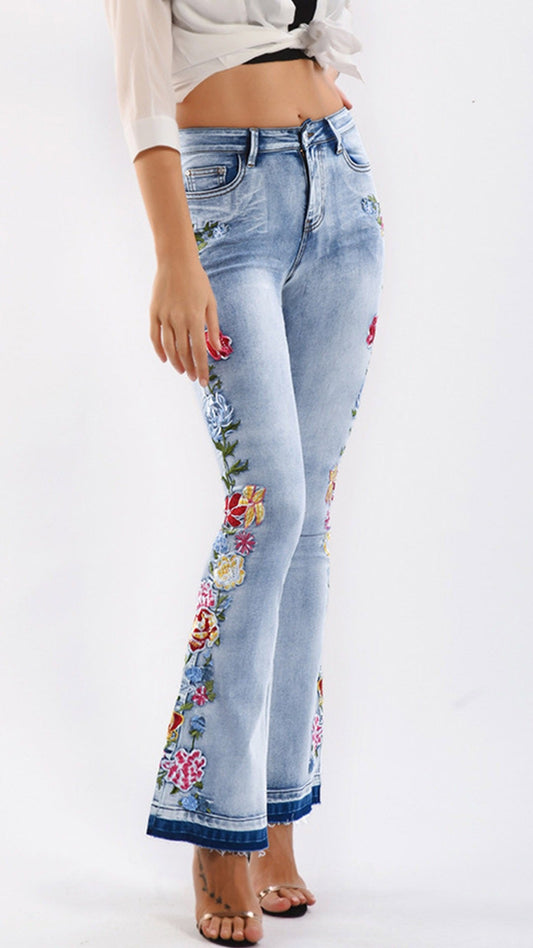 Elorie | Vintage-Jeans mit Blumenstickerei