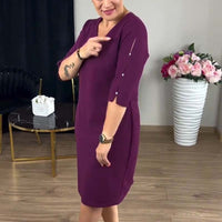 Nariel | Knielanges Kleid mit V-Ausschnitt