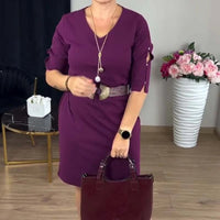 Nariel | Knielanges Kleid mit V-Ausschnitt