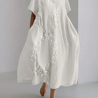 Aisa | Elegantes langes Kleid aus Leinenmischung mit Rankenstickerei