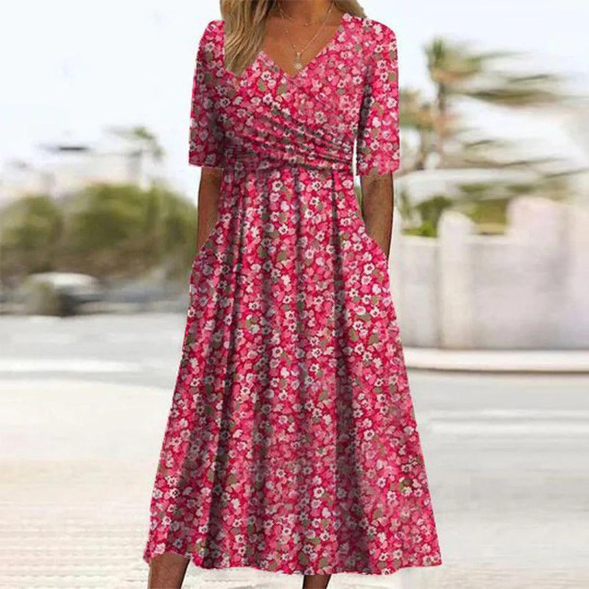 Haley | stylisches Midikleid mit V-Ausschnitt