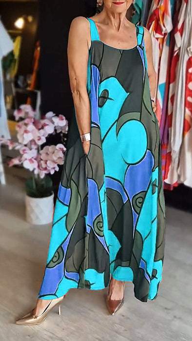 Loise | Buntes Maxikleid mit breitem Träger und abstraktem Druck