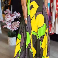 Loise | Buntes Maxikleid mit breitem Träger und abstraktem Druck