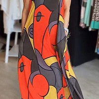 Loise | Buntes Maxikleid mit breitem Träger und abstraktem Druck