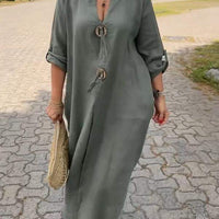 Amy | Leichtes Kleid aus Baumwolle und Leinen mit V-Ausschnitt