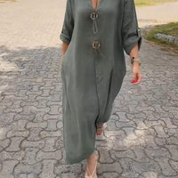 Amy | Leichtes Kleid aus Baumwolle und Leinen mit V-Ausschnitt