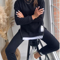 Adriana | Damen Patchwork Zweiteiliges Top und Hose Sweatshirt