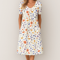 Liona | Geblümtes A-Linien-Kleid mit 3/4-Ärmeln