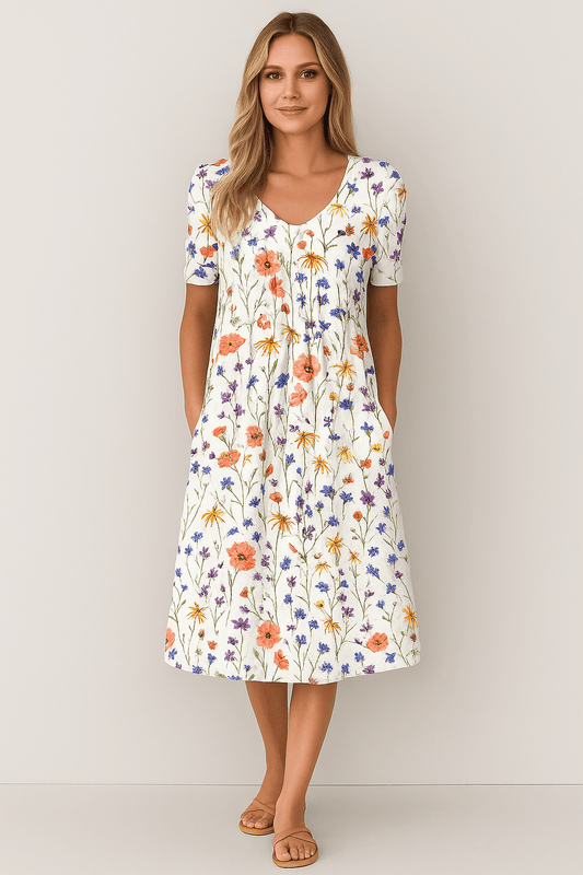 Liona | Geblümtes A-Linien-Kleid mit 3/4-Ärmeln