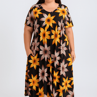 Liona | Geblümtes A-Linien-Kleid mit 3/4-Ärmeln