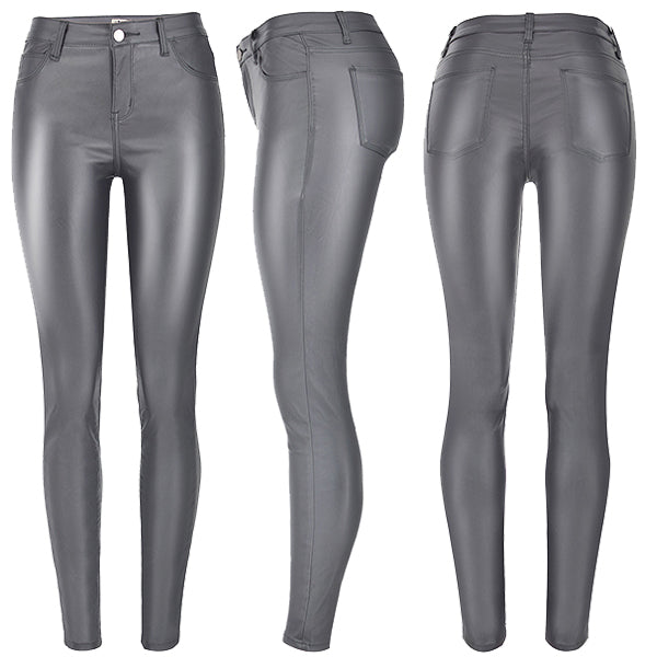 Raya | Slim Fit Stretch-Kunstlederhose mit mittlerer Taille