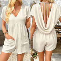 Loyce | Strukturierter Strampler mit V-Ausschnitt und Beuteltaschen