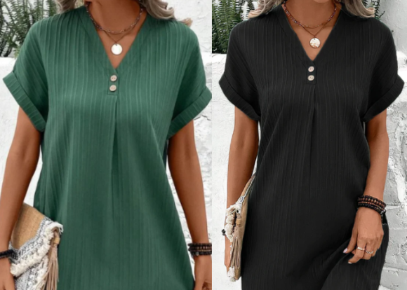 Gracelyn | Monochromes Kleid mit V-Ausschnitt