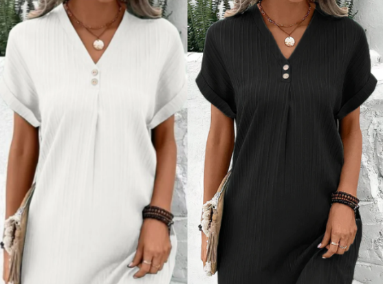 Gracelyn | Monochromes Kleid mit V-Ausschnitt