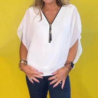 Roberta | Feminines Chiffon-Oberteil mit modernen Reißverschlussdetails