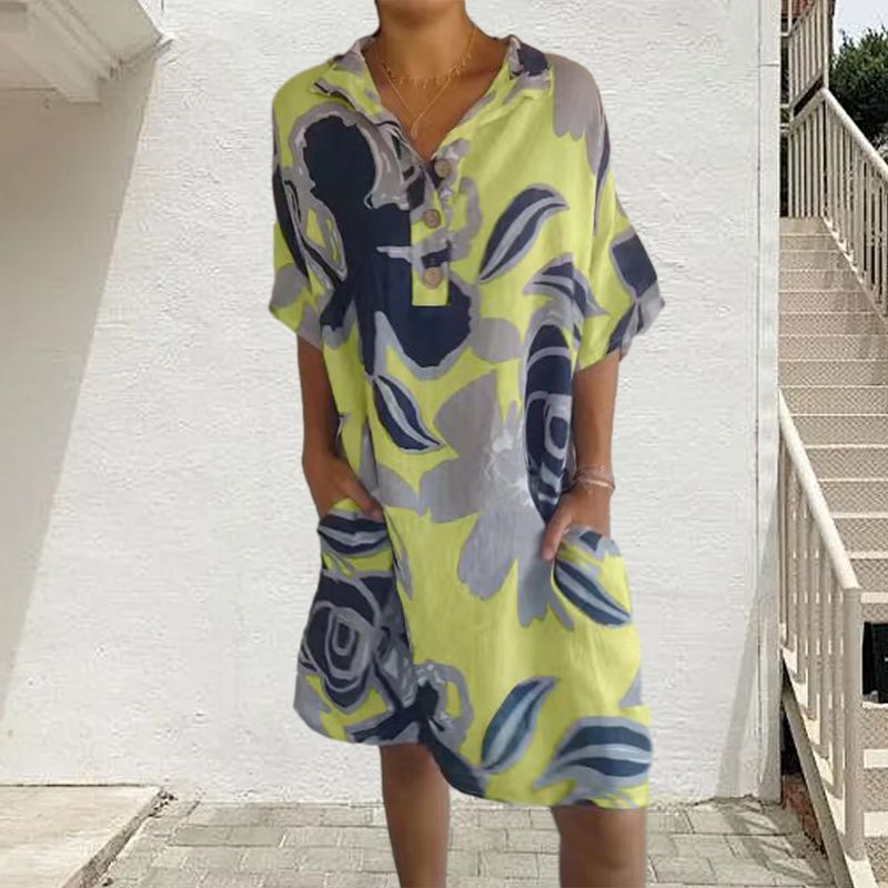 Cassey | Schickes bedrucktes Kleid aus Baumwolle und Leinen für Damen