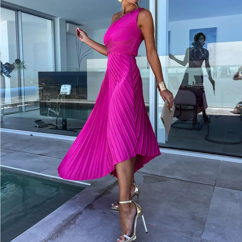 Irma | Stilvolles Einschultriges Maxikleid mit plissiertem Saum