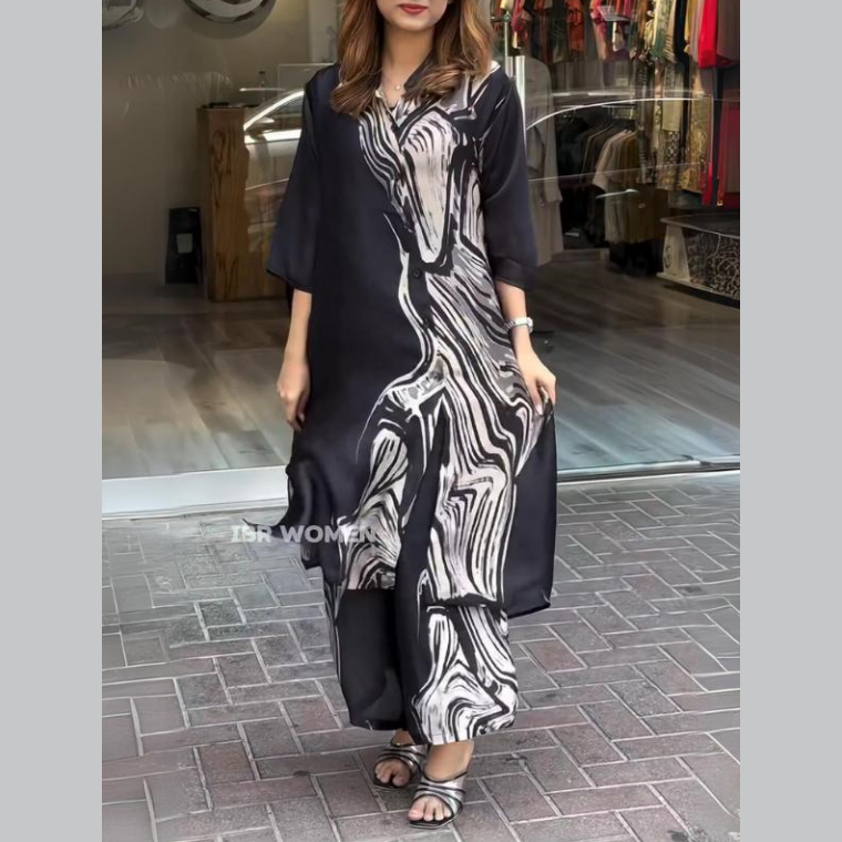 Macie™ | Zweiteiliges fließendes Hemdblusenkleid-Set für Damen